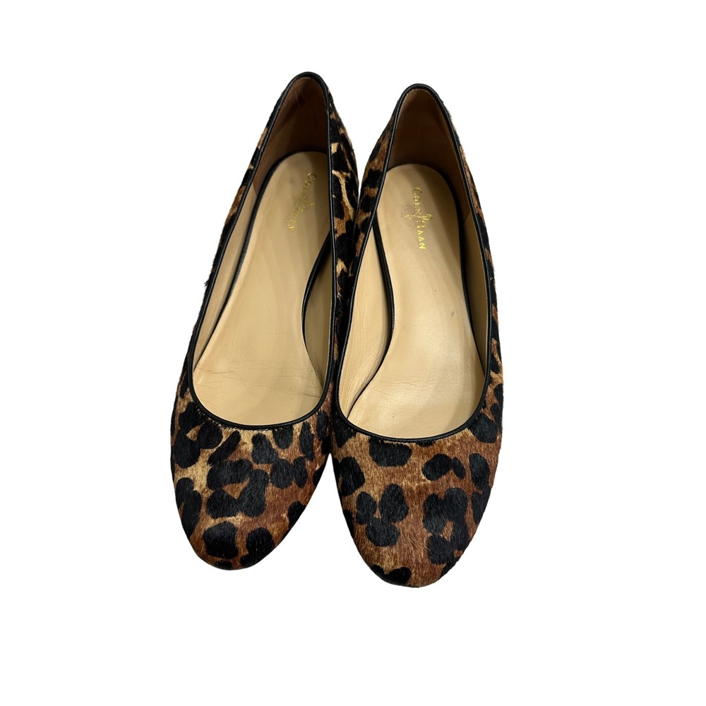 Cole‎ Haan Leopard Calf Hair Ballet Flats Nike Air Gold Heel Accent Womens 10B
